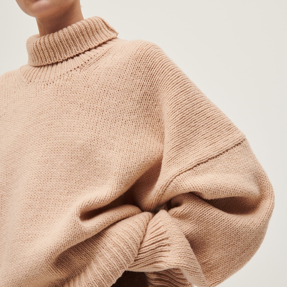 Babaa Women's Oversized Cowl Turtleneck Sweater in Beige